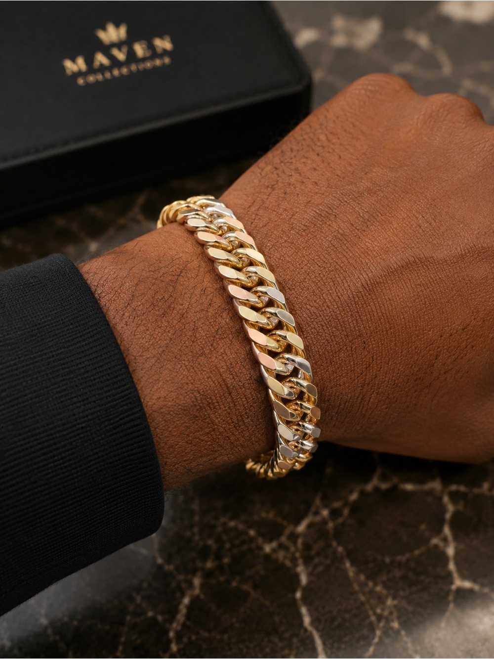 18K Gold Filled Reversible Plain Gold & Tri Tone Cuban Bracelet 8” Unisex